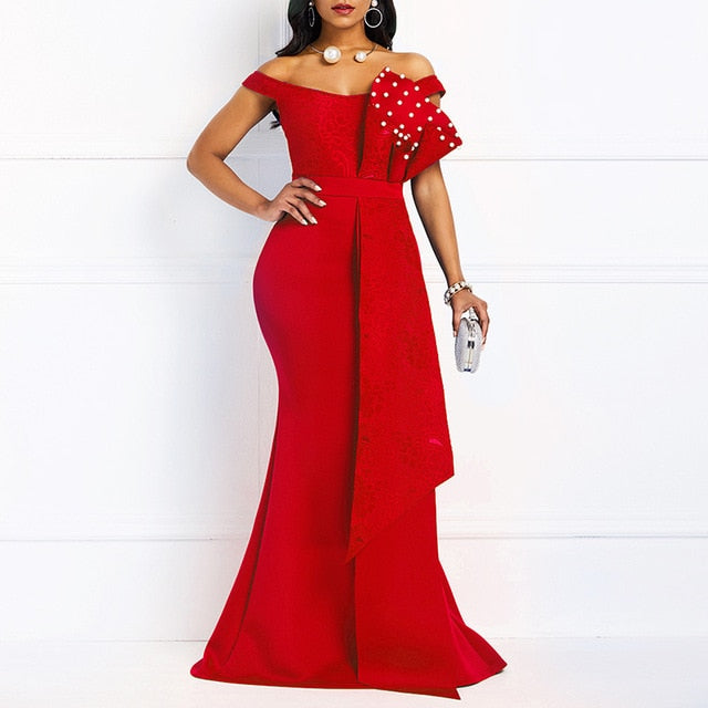 Beaded Lace Evening Gown