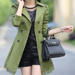 Basic Jacket Women Fashion Loose Winter Warm Long Sleeve Button Lace Jacket Coat With Belt Lady Elegant Windbreaker