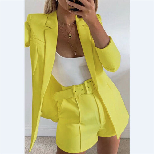 Candy Colour Basic Blazer Coat +Pants Slim Suit Jacket Blazer Set