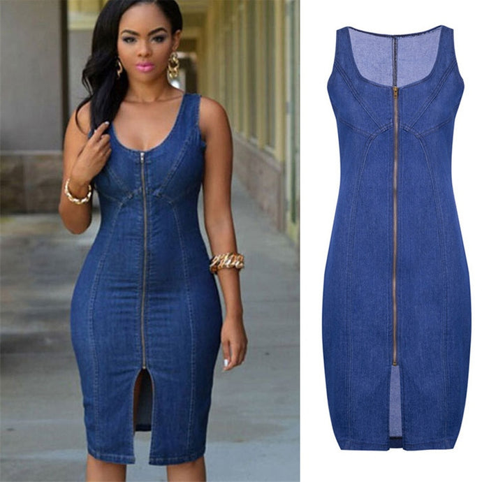 Sleeveless Denim Dress with Zipper