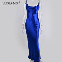 Load image into Gallery viewer, Spaghetti Strap Backless Satin Lace Up Dress