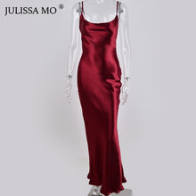 Load image into Gallery viewer, Spaghetti Strap Backless Satin Lace Up Dress