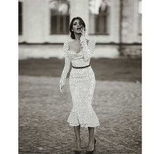 Load image into Gallery viewer, Knotted Strap Polka-dot Mermaid Hem  Pencil Midi Dress