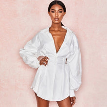 Load image into Gallery viewer, Long Sleeve Deep V Shirt Dress