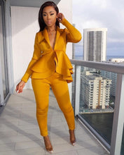Load image into Gallery viewer, Full Sleeve Ruffles Blazers Pencil Pants Suit Two Piece Set