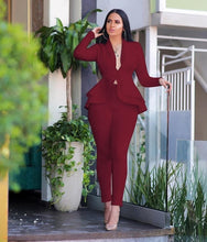 Load image into Gallery viewer, Full Sleeve Ruffles Blazers Pencil Pants Suit Two Piece Set