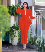 Load image into Gallery viewer, Full Sleeve Ruffles Blazers Pencil Pants Suit Two Piece Set