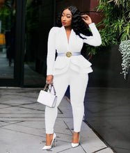 Load image into Gallery viewer, Full Sleeve Ruffles Blazers Pencil Pants Suit Two Piece Set