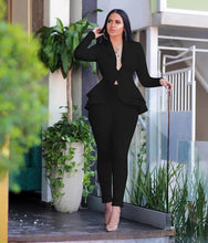 Load image into Gallery viewer, Full Sleeve Ruffles Blazers Pencil Pants Suit Two Piece Set