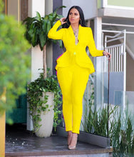 Load image into Gallery viewer, Full Sleeve Ruffles Blazers Pencil Pants Suit Two Piece Set