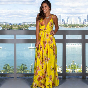 Floral V Neck  Long Dresses