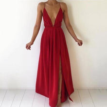 Load image into Gallery viewer, Deep V-Neck Sleeveless Spaghetti Strap Backless High Split Long Dress