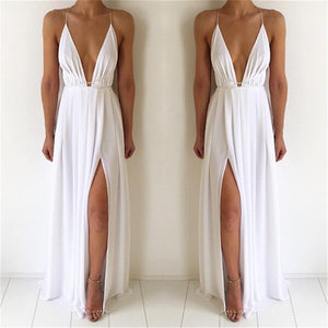 Deep V-Neck Sleeveless Spaghetti Strap Backless High Split Long Dress