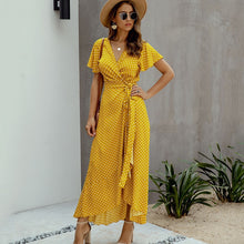 Load image into Gallery viewer, V Neck Ruffles Short Sleeve Maxi Dress