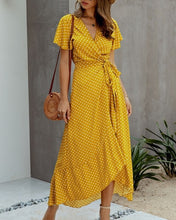 Load image into Gallery viewer, V Neck Ruffles Short Sleeve Maxi Dress