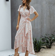 Load image into Gallery viewer, V Neck Ruffles Short Sleeve Maxi Dress