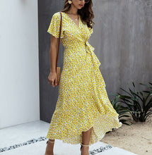Load image into Gallery viewer, V Neck Ruffles Short Sleeve Maxi Dress
