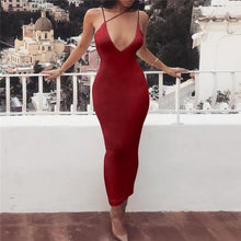 Load image into Gallery viewer, Solid Sexy Skinny Slim Bodycon Sleeveless Hollow Out Dress