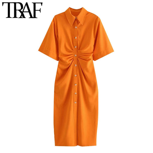 Button-up Draped Midi Shirt Dress