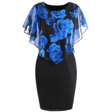 Load image into Gallery viewer, Rose Flower Print Cape Knee Length Dress