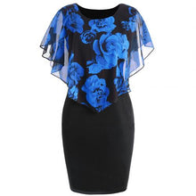 Load image into Gallery viewer, Rose Flower Print Cape Knee Length Dress