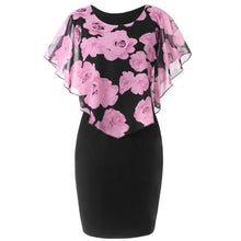 Load image into Gallery viewer, Rose Flower Print Cape Knee Length Dress