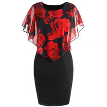 Load image into Gallery viewer, Rose Flower Print Cape Knee Length Dress