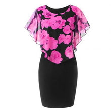 Load image into Gallery viewer, Rose Flower Print Cape Knee Length Dress
