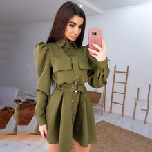 Load image into Gallery viewer, Puff Sleeve Belt Dress
