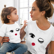 Load image into Gallery viewer, Eye Lashes &amp; Red Lips Print Women and Kids T-shirt