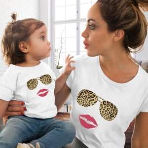 Eye Lashes & Red Lips Print Women and Kids T-shirt