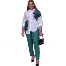 Load image into Gallery viewer, Slim Solid Pants And 3/4 Sleeve Stand Collar Split Top 2 Piece Set