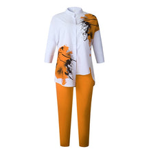 Load image into Gallery viewer, Slim Solid Pants And 3/4 Sleeve Stand Collar Split Top 2 Piece Set