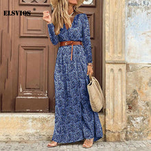 Load image into Gallery viewer, V Neck Print Long Dress Casual Irregular Long Sleeves