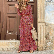 Load image into Gallery viewer, V Neck Print Long Dress Casual Irregular Long Sleeves