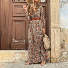 Load image into Gallery viewer, V Neck Print Long Dress Casual Irregular Long Sleeves