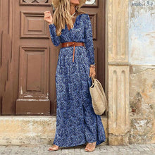 Load image into Gallery viewer, V Neck Print Long Dress Casual Irregular Long Sleeves