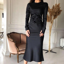 Load image into Gallery viewer, Satin Elegant Bag Hip Dress Long Sleeve