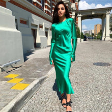 Load image into Gallery viewer, Satin Elegant Bag Hip Dress Long Sleeve