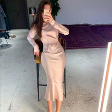 Load image into Gallery viewer, Satin Elegant Bag Hip Dress Long Sleeve