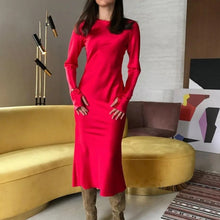 Load image into Gallery viewer, Satin Elegant Bag Hip Dress Long Sleeve