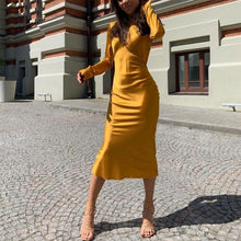 Load image into Gallery viewer, Satin Elegant Bag Hip Dress Long Sleeve