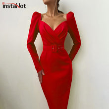 Load image into Gallery viewer, V Neck Long Sleeve Mid Calf Pencil Dress