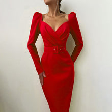 Load image into Gallery viewer, V Neck Long Sleeve Mid Calf Pencil Dress