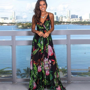 Floral V Neck  Long Dresses
