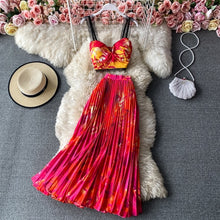 Load image into Gallery viewer, Floral Printed Short Strapless Tops And High Waist Pleated Long Skirt Suit