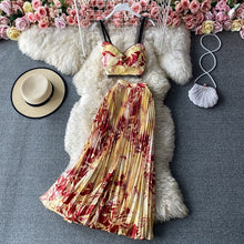 Load image into Gallery viewer, Floral Printed Short Strapless Tops And High Waist Pleated Long Skirt Suit