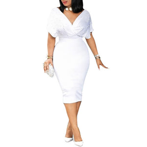 Beading Short Sleeve Ladies Midi Dress