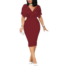 Load image into Gallery viewer, Beading Short Sleeve Ladies Midi Dress