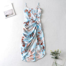 Load image into Gallery viewer, Women Vintage Yellow Tie dye Flower print  Spaghetti Strap Dress